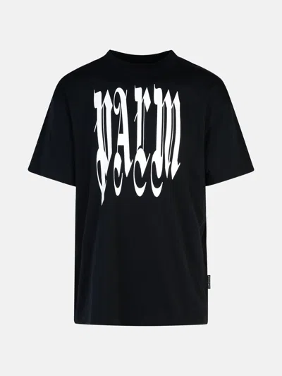 Palm Angels 'gothic Palm' Black Cotton T-shirt