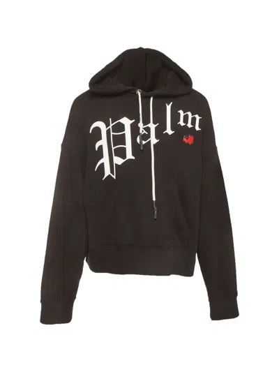 Pre-owned Palm Angels Gothic-print Hoodie In Black