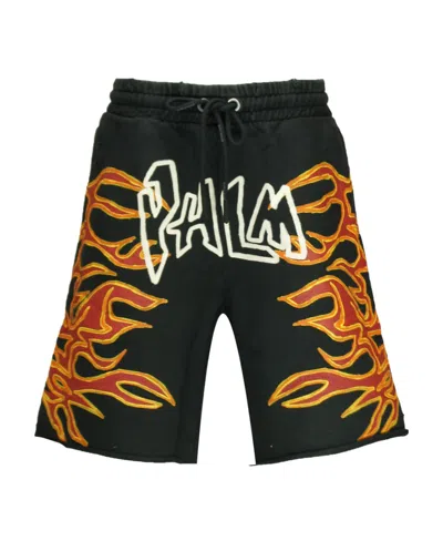 Palm Angels Graffiti Flames Logo-print Shorts In Black