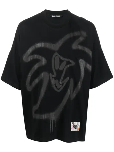 Palm Angels Graffiti-print Organic Cotton T-shirt In Black