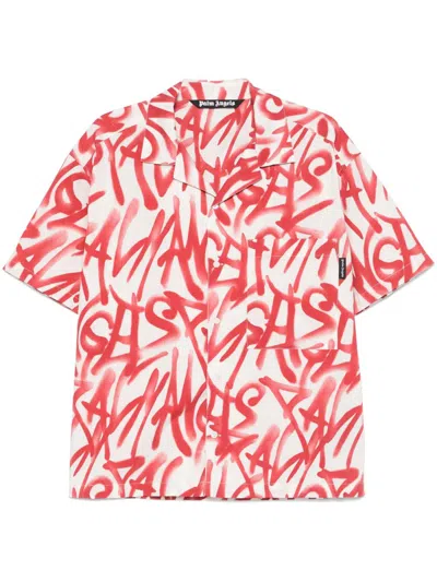 Palm Angels Graffiti-print Shirt In White