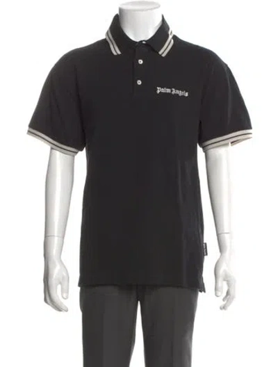 Pre-owned Palm Angels Graphic Print Collar Polo Shirt In Black