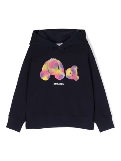 Palm Angels Kids' Graphic-print Cotton Hoodie In 4632 Navy Blue Fuchsia