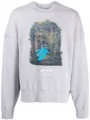 Palm Angels Organic Cotton Sweatshirt With Hunting In The Forest Print In Grey