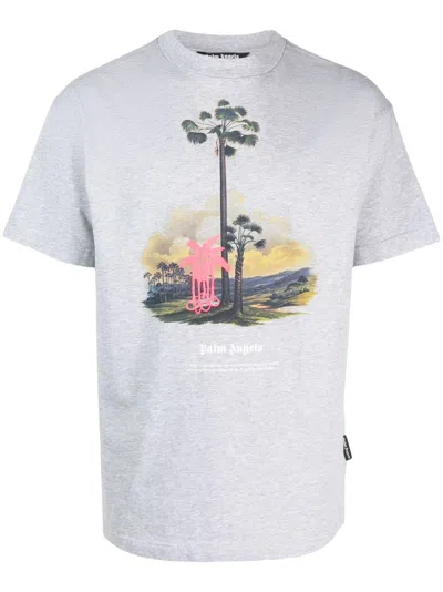Palm Angels T-shirt Mit Grafischem Print In Grey