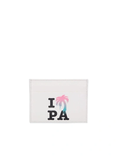 Palm Angels Graphic Print Cream Cardholder In White