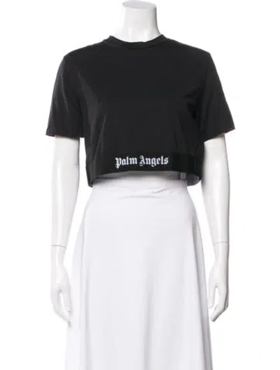 Pre-owned Palm Angels Graphic Print Crew Neck Crop Top In Black