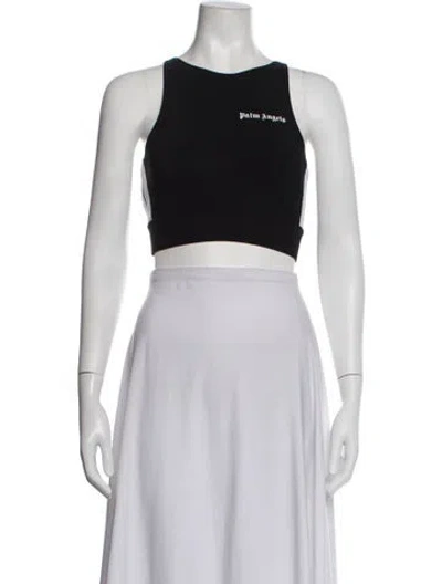 Pre-owned Palm Angels Graphic Print Crew Neck Crop Top In Black