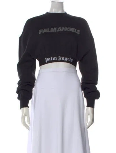 Pre-owned Palm Angels Graphic Print Crew Neck Crop Top In Black
