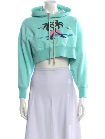Pre-owned Palm Angels Graphic Print Crew Neck Crop Top In Blue