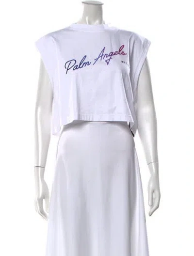 Pre-owned Palm Angels Graphic Print Crew Neck Crop Top In White