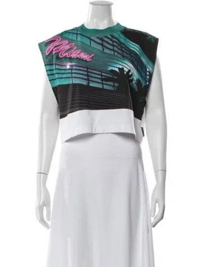 Pre-owned Palm Angels Graphic Print Crew Neck Crop Top In White
