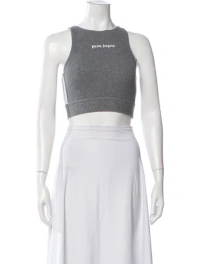 Pre-owned Palm Angels Graphic Print Crew Neck Crop Top In White