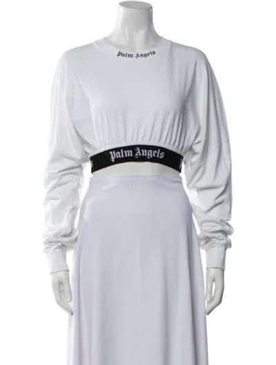 Pre-owned Palm Angels Graphic Print Crew Neck Crop Top In White