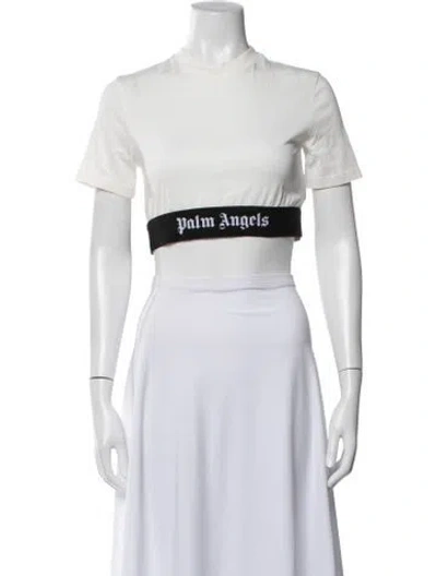 Pre-owned Palm Angels Graphic Print Crew Neck Crop Top In White
