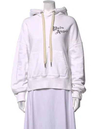 Pre-owned Palm Angels Graphic Print Crew Neck Hoodie In White