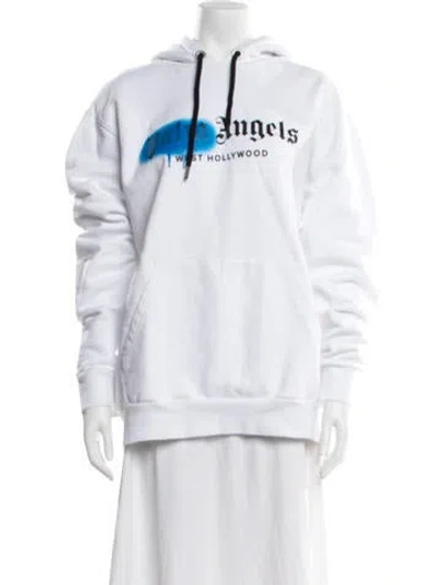 Pre-owned Palm Angels Graphic Print Crew Neck Hoodie In White