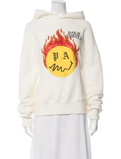 Pre-owned Palm Angels Graphic Print Crew Neck Hoodie In White