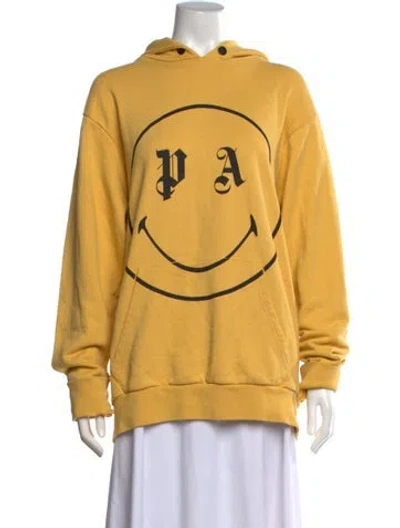 Pre-owned Palm Angels Graphic Print Crew Neck Hoodie In Yellow