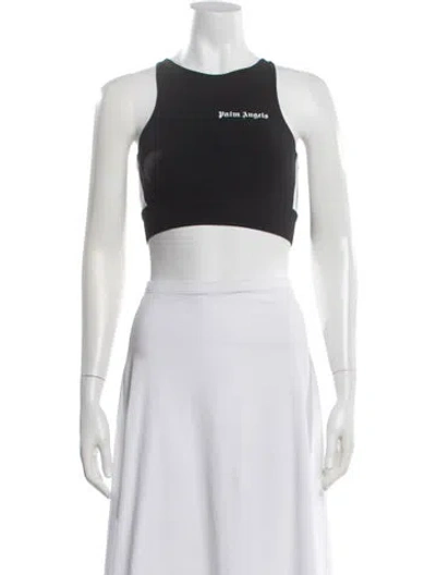 Pre-owned Palm Angels Graphic Print Crew Neck Sports Bra In Black/white