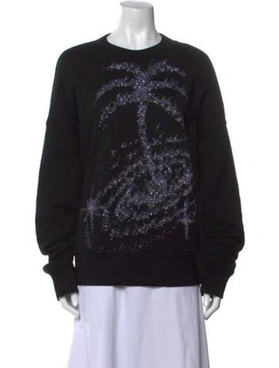 Pre-owned Palm Angels Graphic Print Crew Neck Sweatshirt In Black