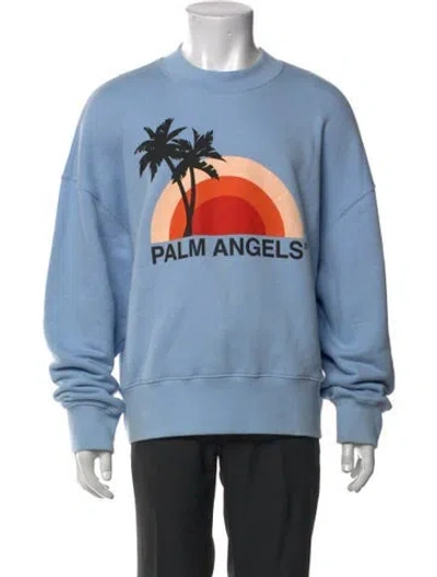 Pre-owned Palm Angels Graphic Print Crew Neck Sweatshirt In Blue