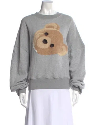 Pre-owned Palm Angels Graphic Print Crew Neck Sweatshirt In Gray