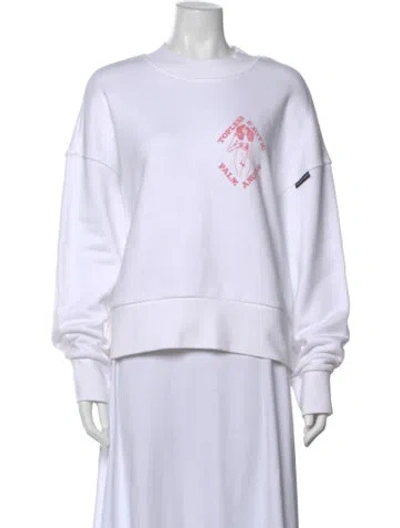 Pre-owned Palm Angels Graphic Print Crew Neck Sweatshirt In White