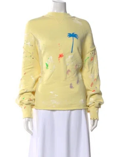 Pre-owned Palm Angels Graphic Print Crew Neck Sweatshirt In Yellow