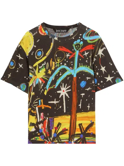 Palm Angels Graphic-print Crewneck T-shirt In Black