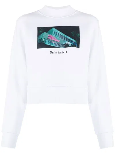 Palm Angels Graphic-print Cropped Sweatshirt In 白色
