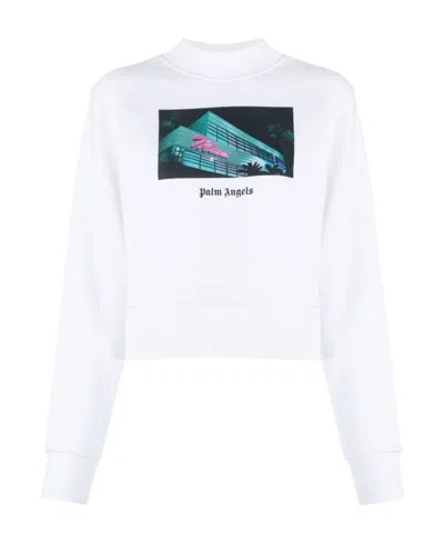 Palm Angels Graphic-print Cropped Sweatshirt In White