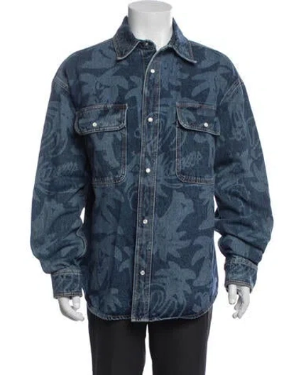 Pre-owned Palm Angels Graphic Print Denim Jacket W/ Tags In Blue