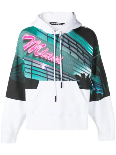 Palm Angels Graphic-print Drawstring Hoodie In Whitemultc