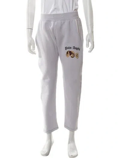 Pre-owned Palm Angels Graphic Print Embroidered Accent Lounge Bottoms In White