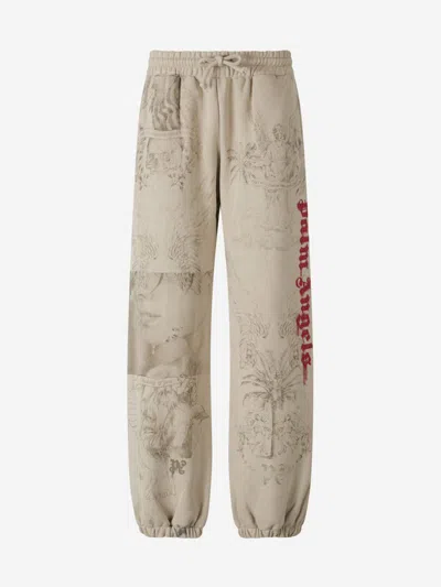 Palm Angels Beige Pencil All Over Sweatpants In Graphic Print On Front