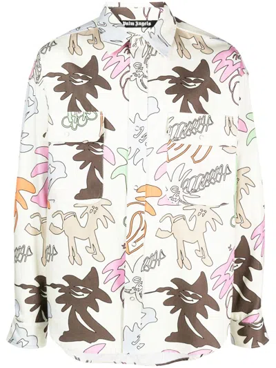 Palm Angels Graphic-print Long-sleeve Shirt In Neutrals