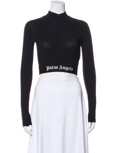 Pre-owned Palm Angels Graphic Print Mock Neck Crop Top In Black