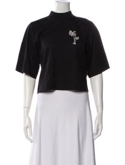 Pre-owned Palm Angels Graphic Print Mock Neck Crop Top In Black