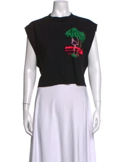 Pre-owned Palm Angels Graphic Print Mock Neck Crop Top In Black