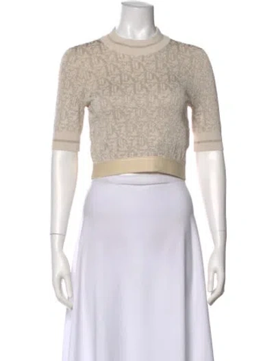 Pre-owned Palm Angels Graphic Print Mock Neck Crop Top In Neutral