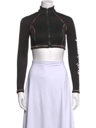 Pre-owned Palm Angels Graphic Print Mock Neck Crop Top W/ Tags In Black