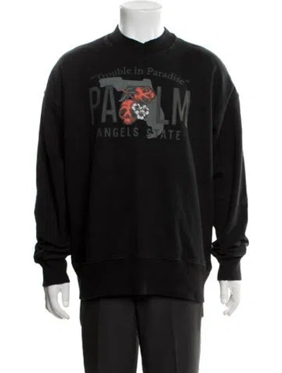 Pre-owned Palm Angels Graphic Print Mock Neck Pullover In Black