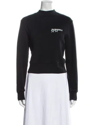 Pre-owned Palm Angels Graphic Print Mock Neck Sweatshirt In Black