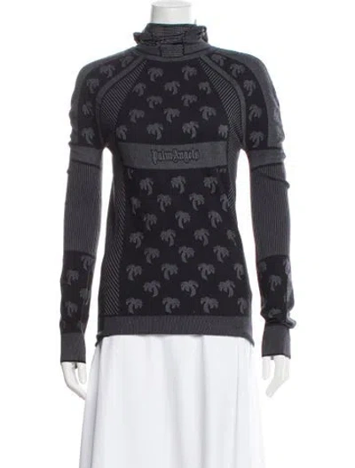 Pre-owned Palm Angels Graphic Print Mock Neck Top In Gray