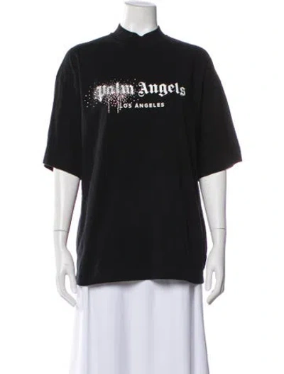 Pre-owned Palm Angels Graphic Print Mock Neck T-shirt In Black