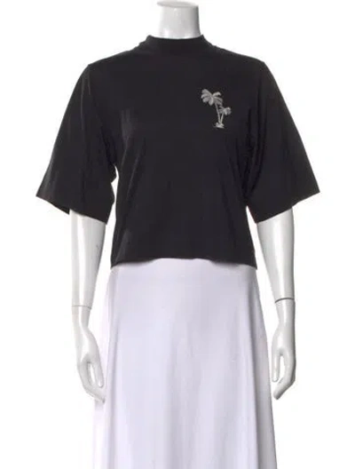 Pre-owned Palm Angels Graphic Print Mock Neck T-shirt In Black