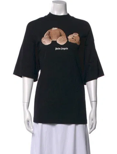 Pre-owned Palm Angels Graphic Print Mock Neck T-shirt In Black