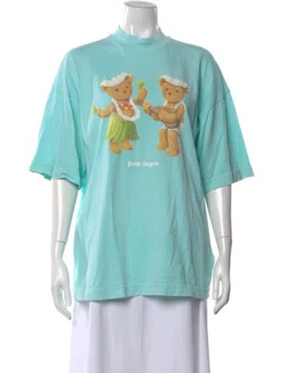 Pre-owned Palm Angels Graphic Print Mock Neck T-shirt In Blue