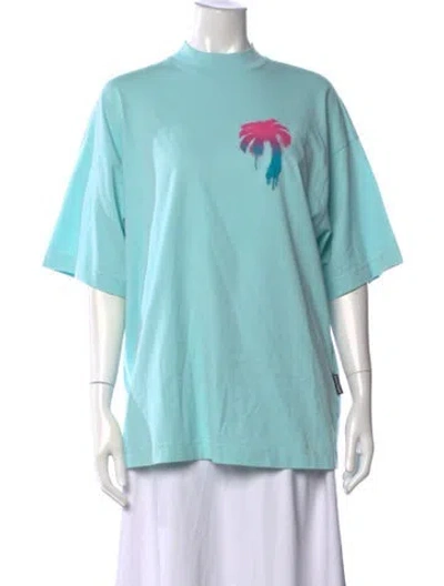 Pre-owned Palm Angels Graphic Print Mock Neck T-shirt In Blue